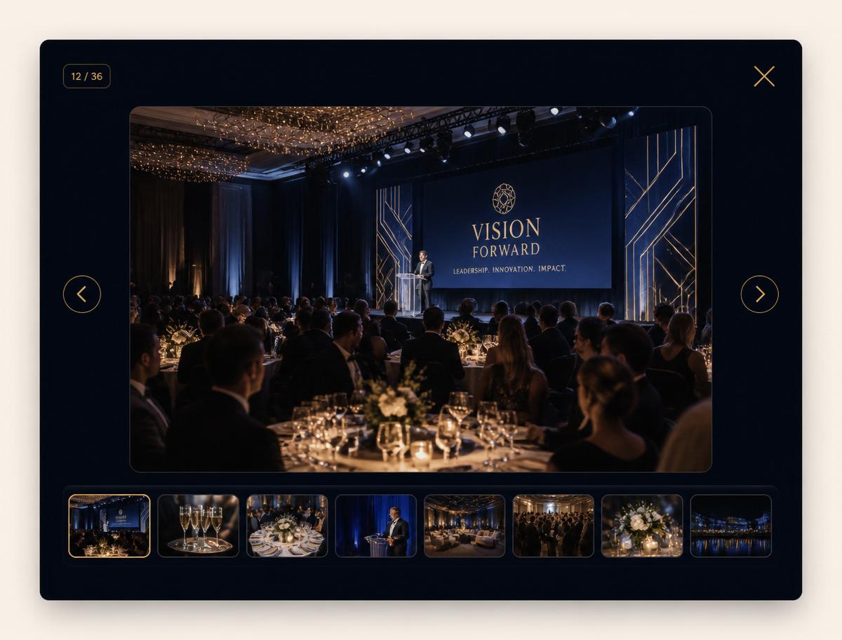 Mockup of the full-screen photo gallery lightbox shown on a provider landing page